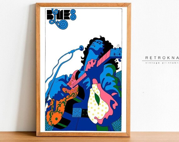 Blues Guitarist Psychedelic 60s Music Art Retro Groovy Concert Poster