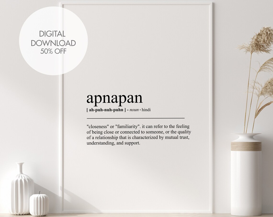 Apnapan Hindi Typography Word Definition Minimalist Dictionary Poster