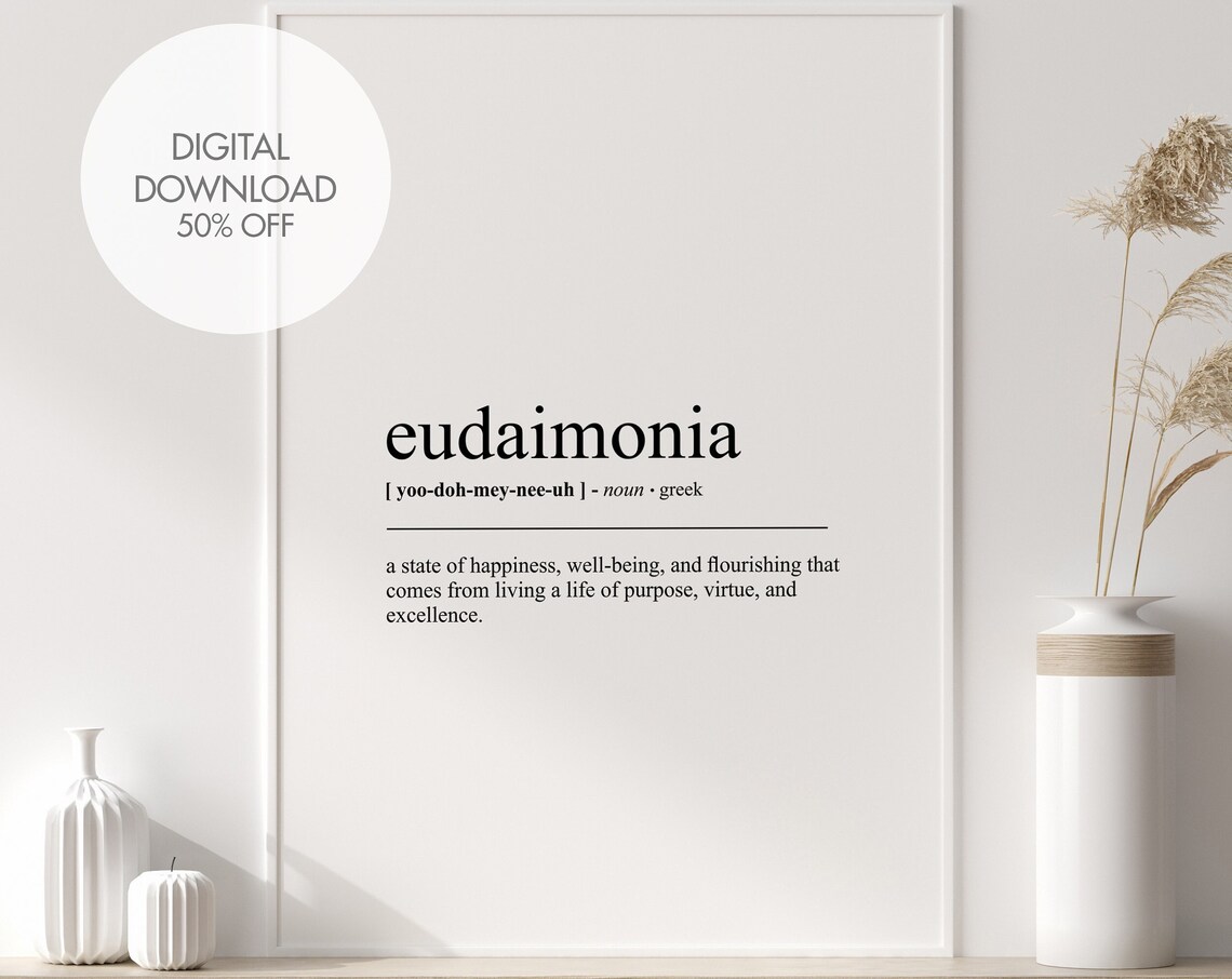 Eudaimonia Greek Word Definition Minimalist Dictionary Poster