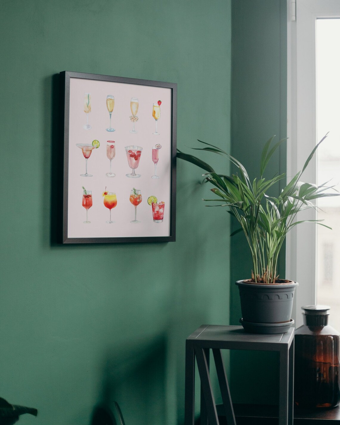 Watercolor Cocktail Glasses Champagne Drinks Bar Cart Art Poster - Image 3