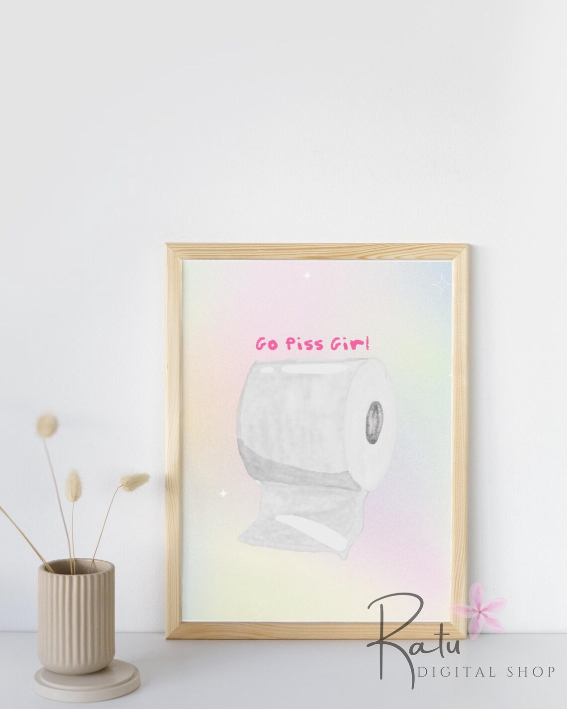 Go Piss Girl Funny Toilet Paper Pastel Bathroom Poster Sassy Decor - Image 2