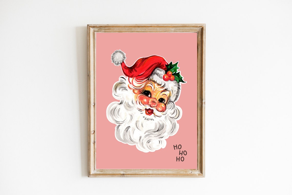 Retro Pink Santa Face Vintage Style Christmas Party Wall Poster