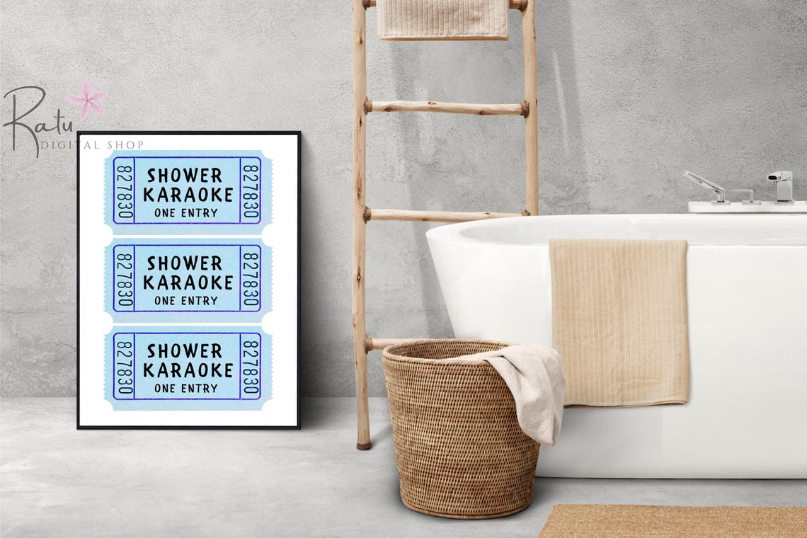 Blue Retro Shower Karaoke Ticket Stub Funny Bathroom Wall Art - Image 3