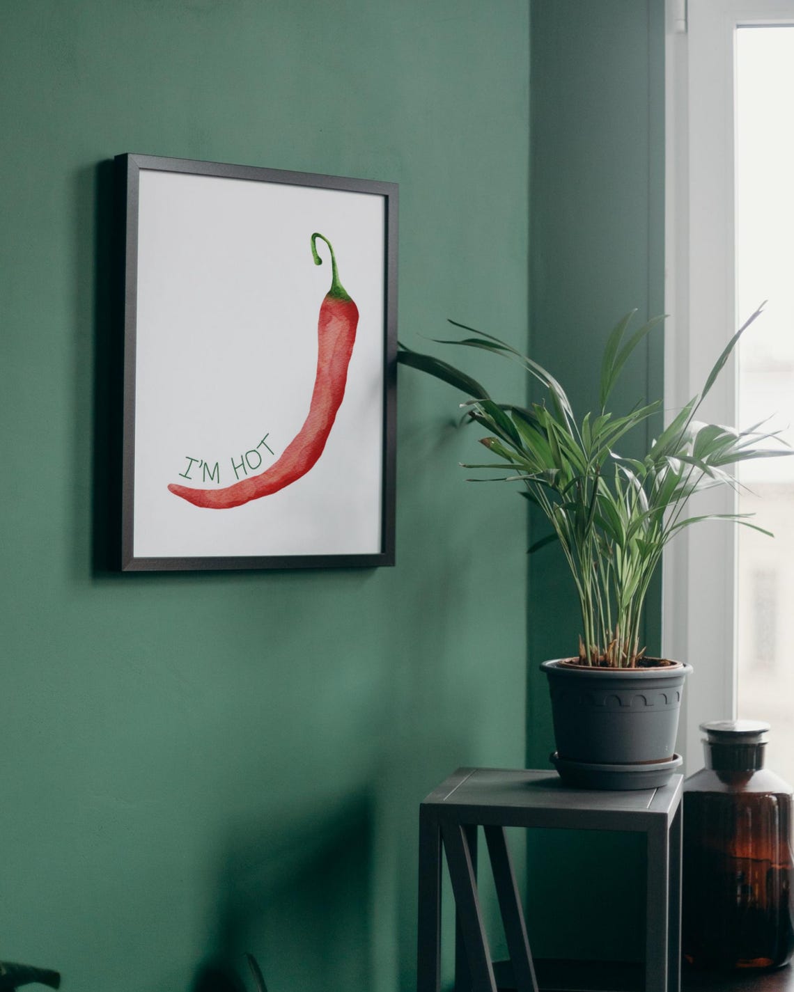 I Am Hot Red Chili Pepper Watercolor Poster Funny Minimal Kitchen Art - Image 2