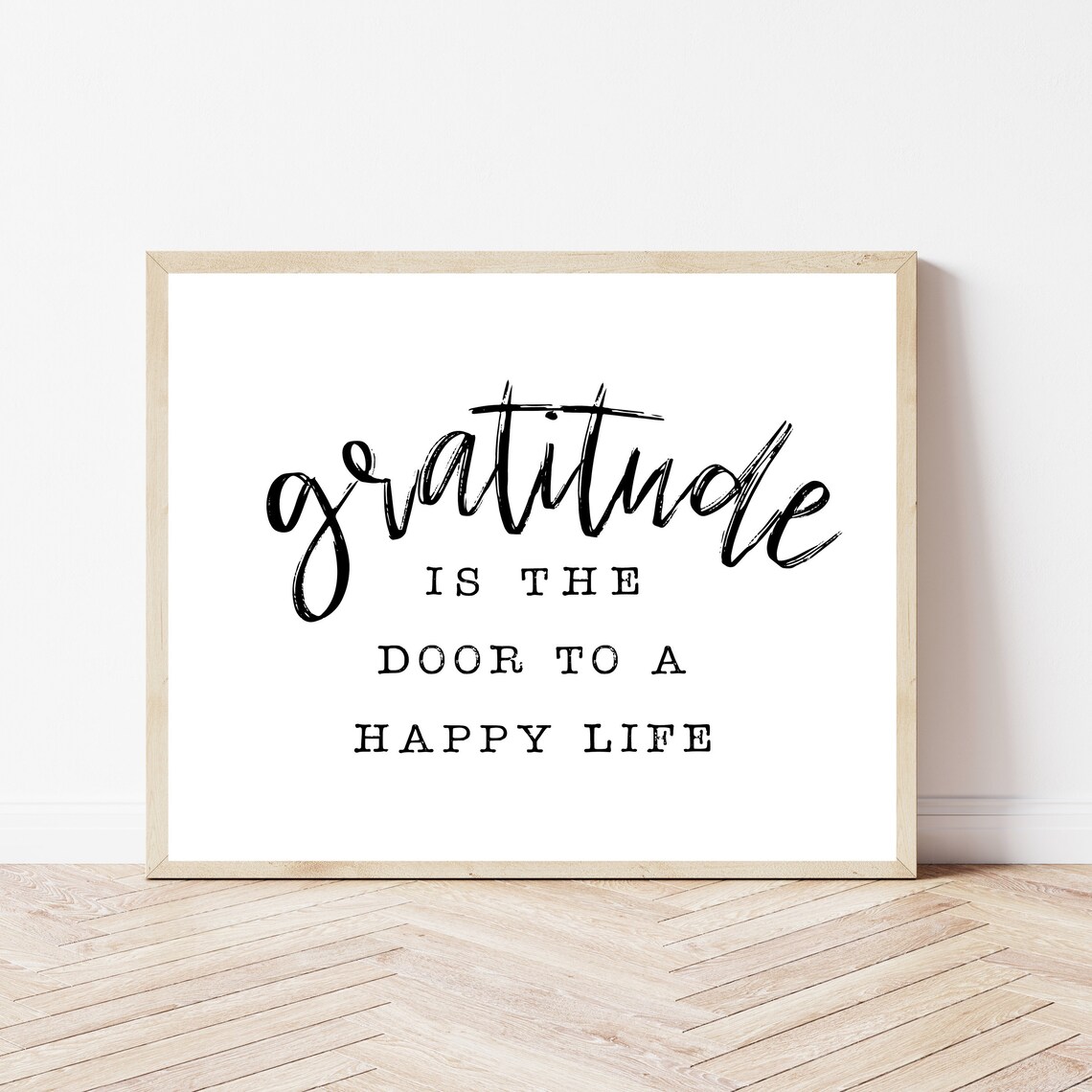 Gratitude Is the Door to a Happy Life Brush Script Wall Poster