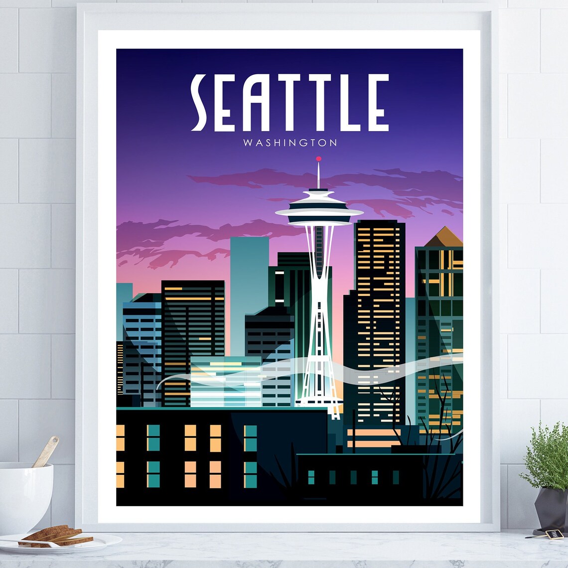 Seattle Travel Poster, Retro Washington Wall Art