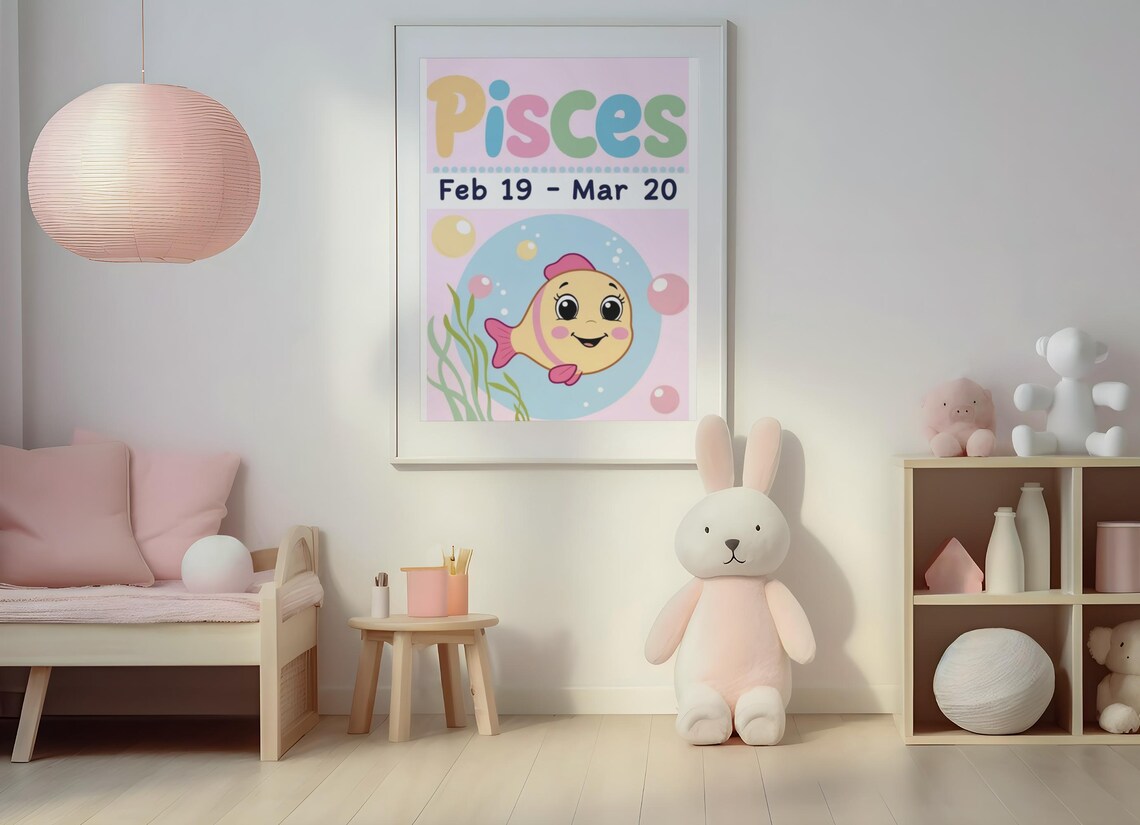 Pisces Zodiac Nursery Print Pastel Fish Baby Girl Room Decor - Image 2