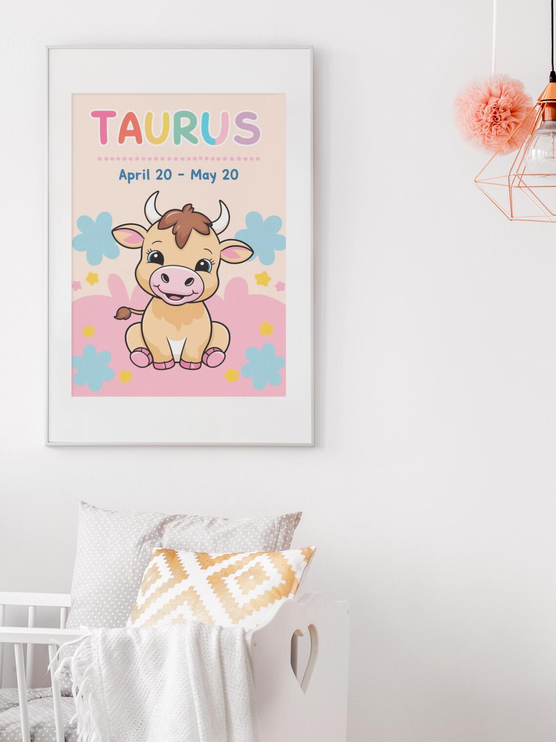 Taurus Zodiac Nursery Print Cute Baby Cow Star Sign Kids Room - Image 2