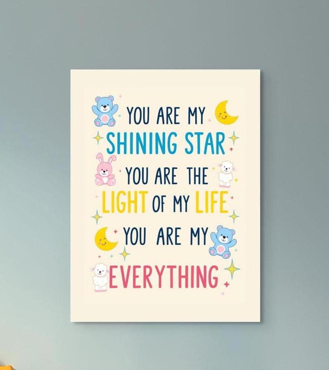 You Are My Shining Star Kids Quote Print Colorful Nursery Decor