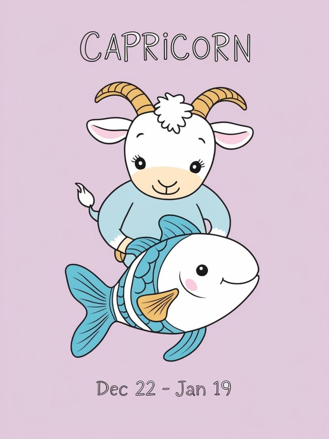 Capricorn Zodiac Nursery Print Cute Sea Goat Star Sign Kids Room - Image 3