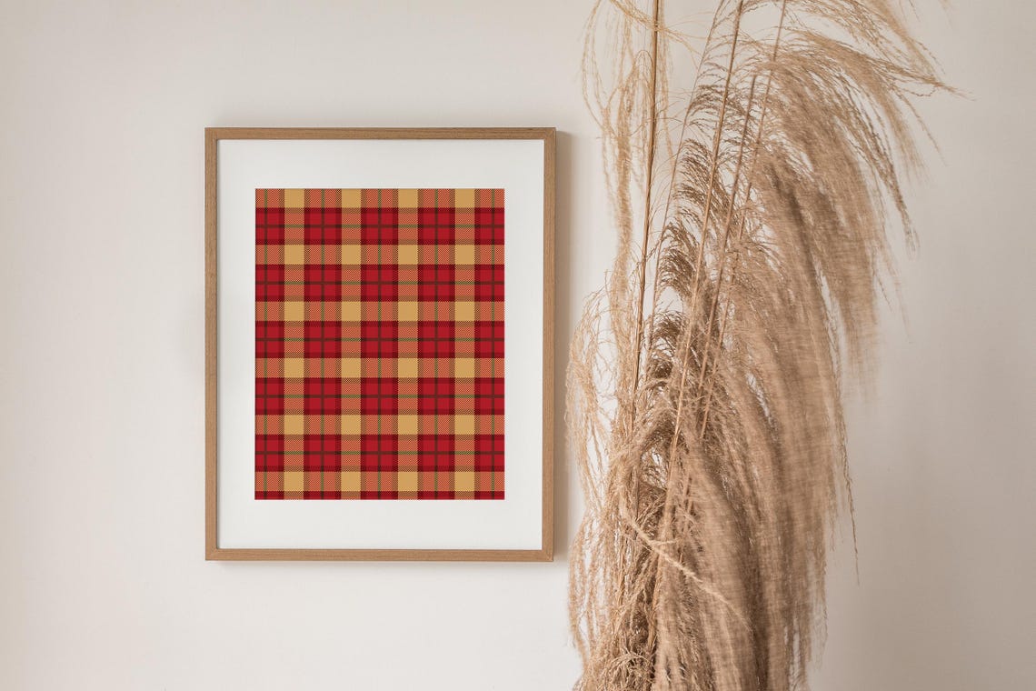 Red Orange Christmas Plaid Check Pattern Holiday Wall Decor Poster - Image 3