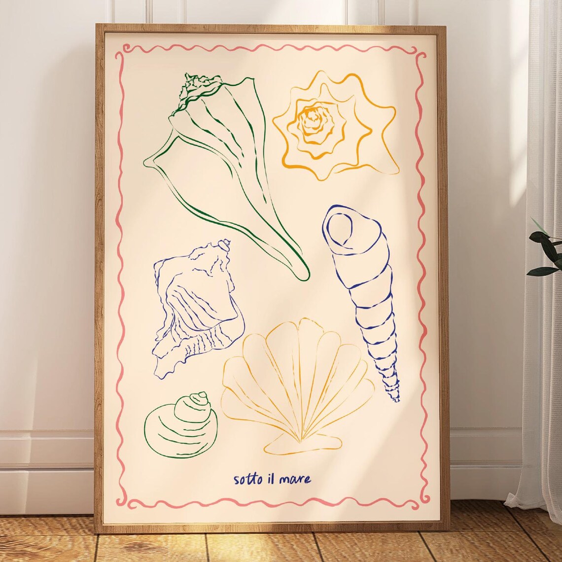 Sotto Il Mare Seashell Line Art Cream Coastal Marine Life Poster Gift