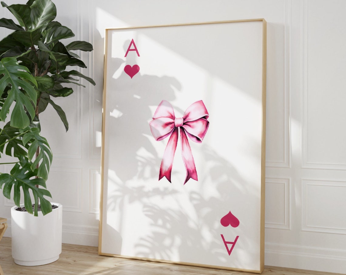 Pink Bow Print Ace Of Hearts Poster Preppy Aesthetic Wall Art Preppy Teen Room Decor College Apartment Decor Nursery Girly Wall Art - Image 3
