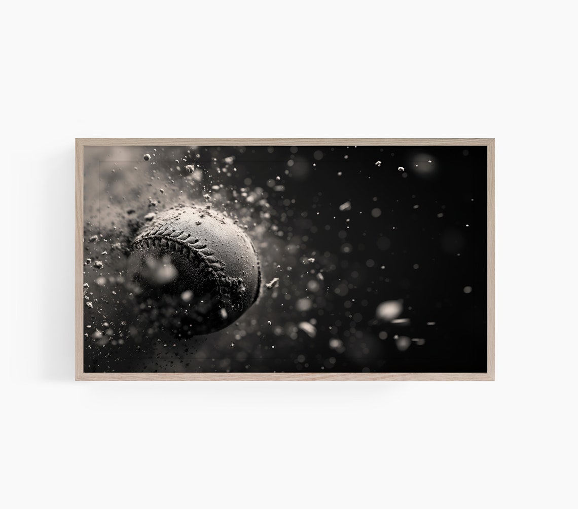 Black and White Baseball Splash Dramatic Dark Sports Photo Poster