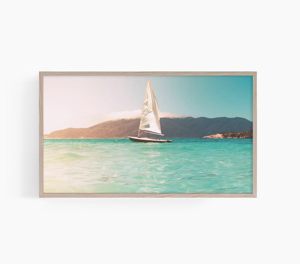 Coastal Sailing Frame Tv Art Lake House Sailboat Painting Sailboat Frame Tv Art Bright Ocean Tv Art Frame Tv Art Photo T614