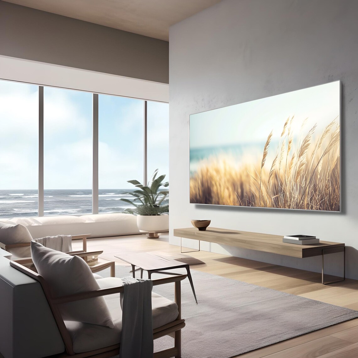 Golden Beach Grass Dunes Coastal Ocean Photography Art Poster - Image 3