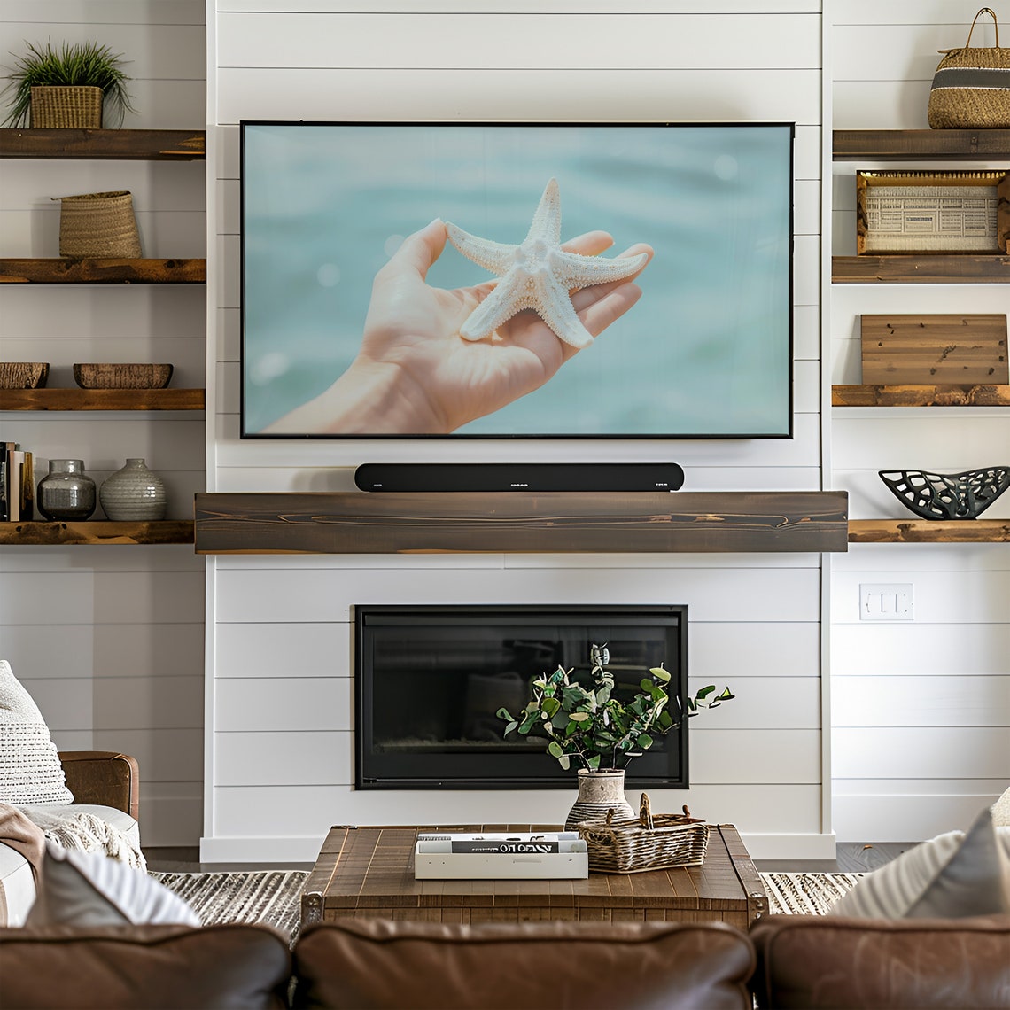 Hand Gently Holding a White Starfish Over the Turquoise Sea Poster - Image 2