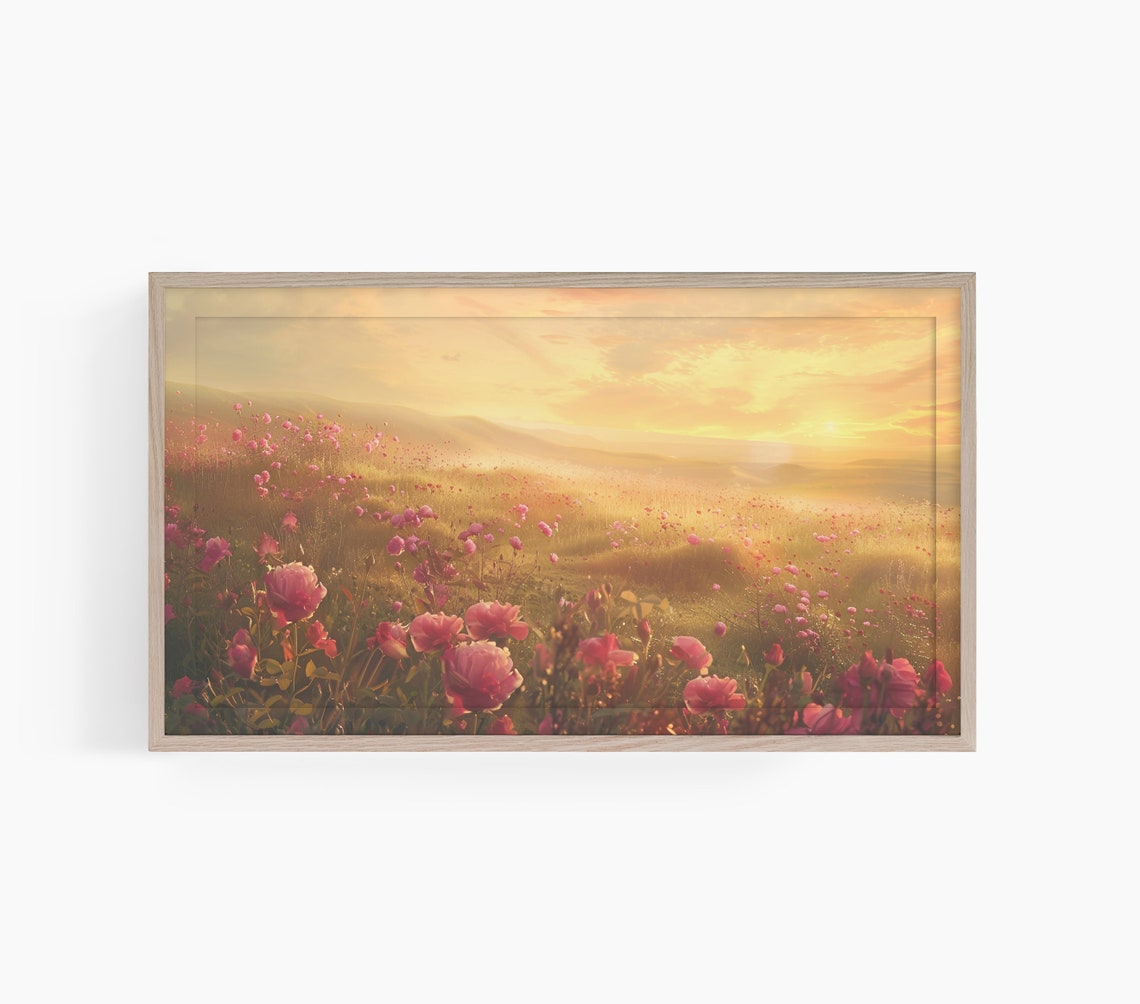 Wildflower Field Frame Tv Art Frame Tv Art Country Field Landscape Tv Art Sunrise Tone Frame Tv Flowers Pink Wildflower Tv Art