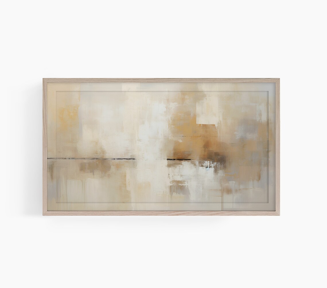 Warm Neutral Abstract Horizon Painting Poster Beige Gold Tones