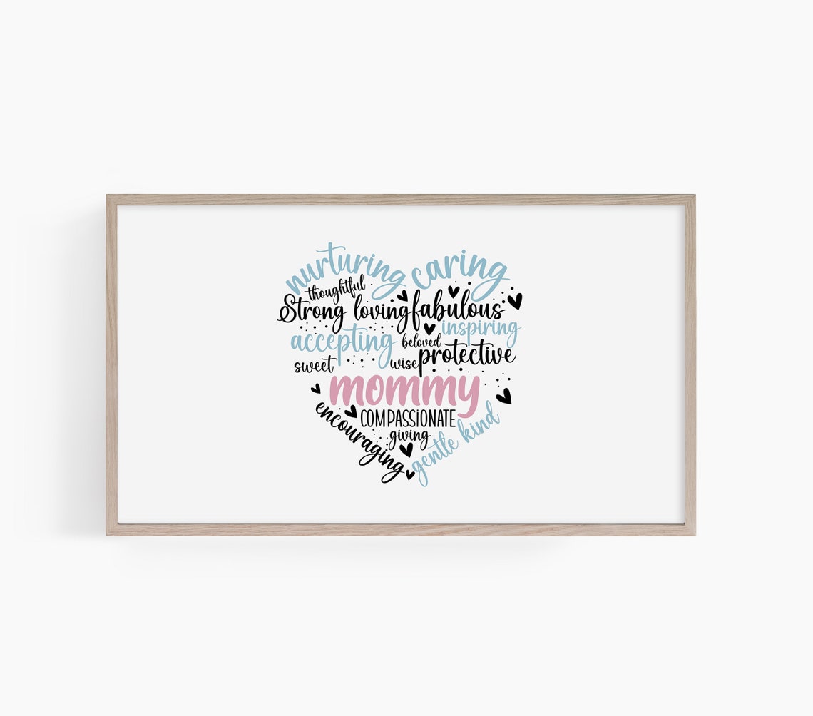 Mommy Heart Word Cloud Pink Blue Loving Typography Gift Poster