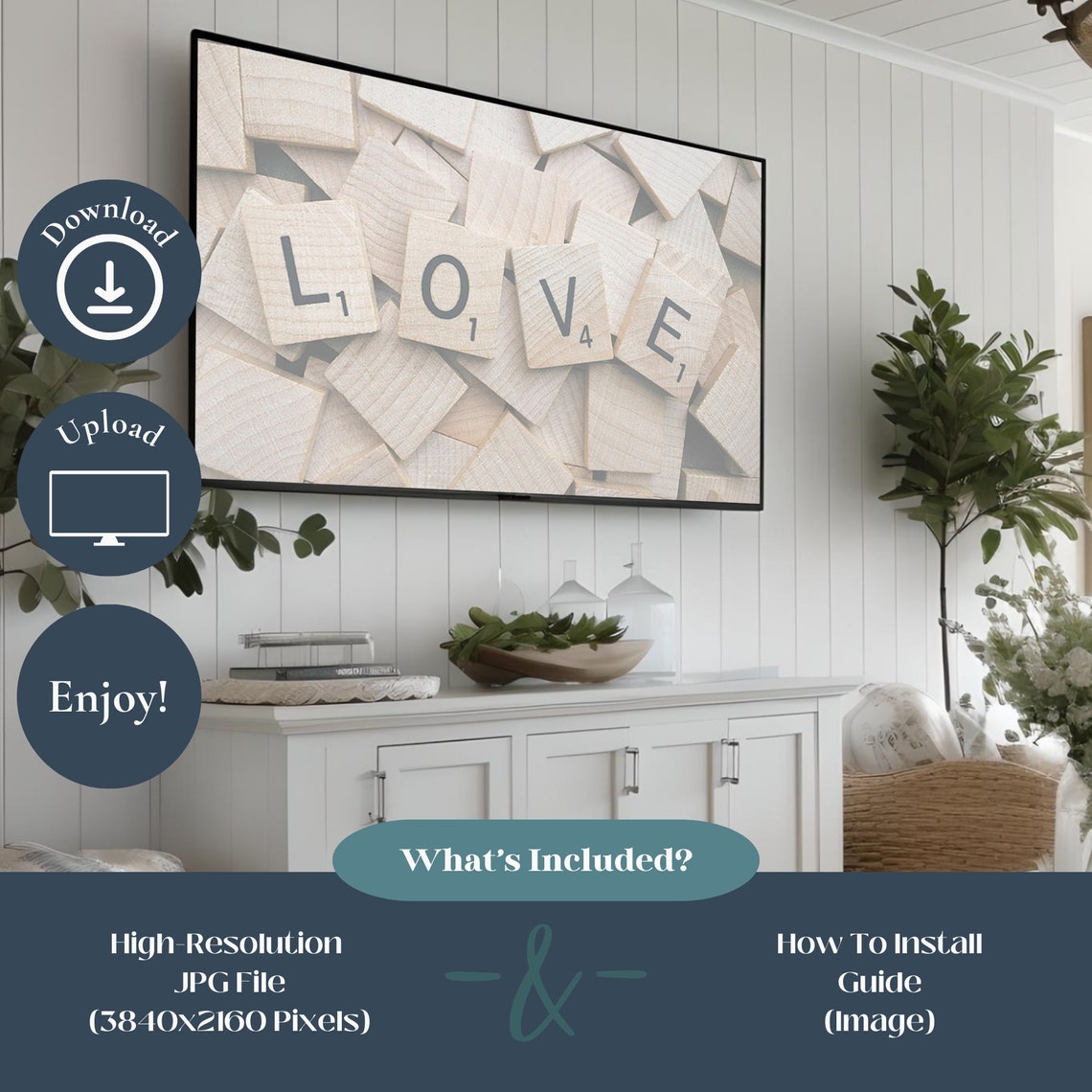 Wooden Letter Tiles Spelling LOVE Typography Word Game Poster - Image 2
