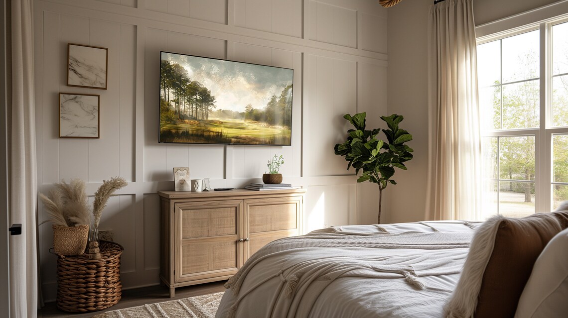 Golden Golf Course Pines Morning Light Fairway Painting Poster - Image 2