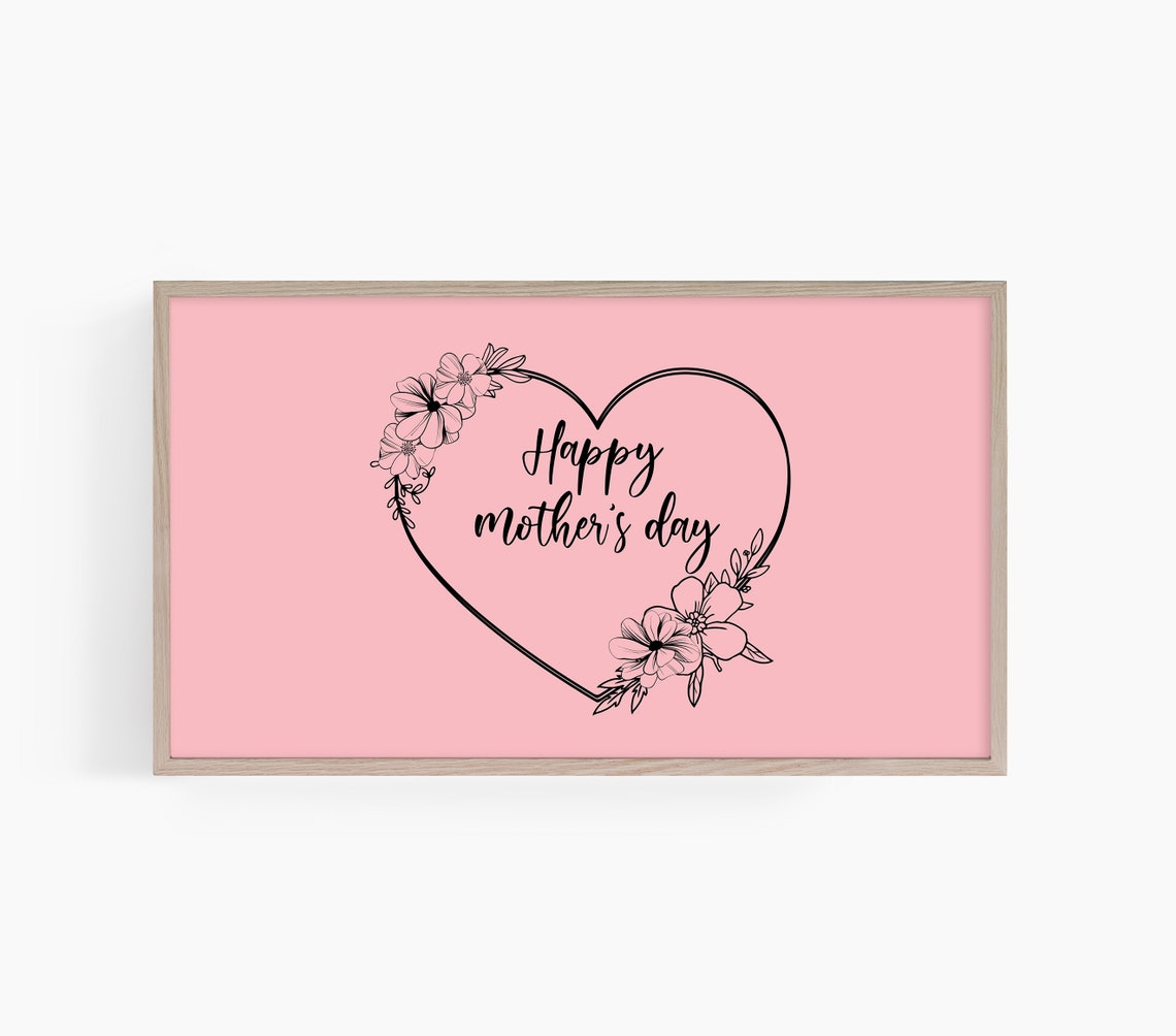 Happy Mothers Day Floral Heart Pink Script Typography Poster