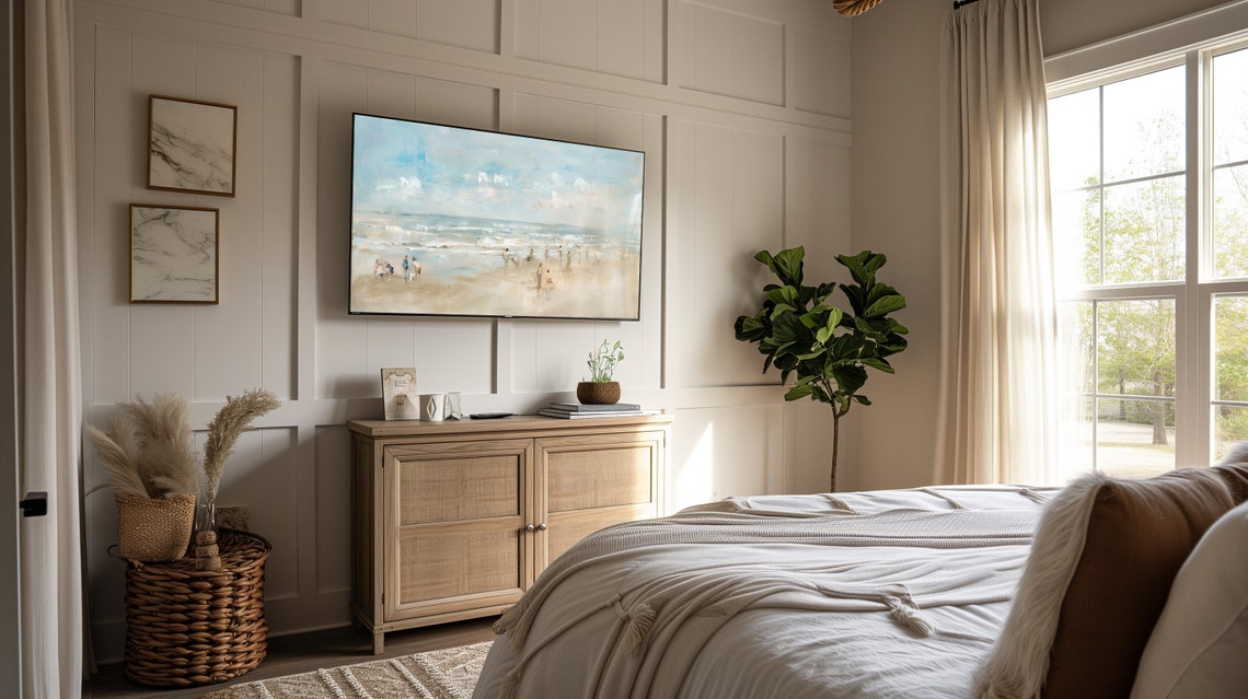 Impressionist Beach Scene with Families Playing by the Waves Poster - Image 2