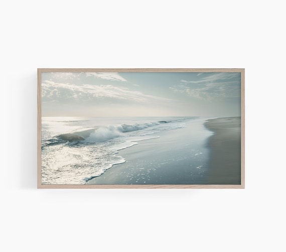 Soft Morning Beach Silver Waves Minimal Serene Shore Photo Poster