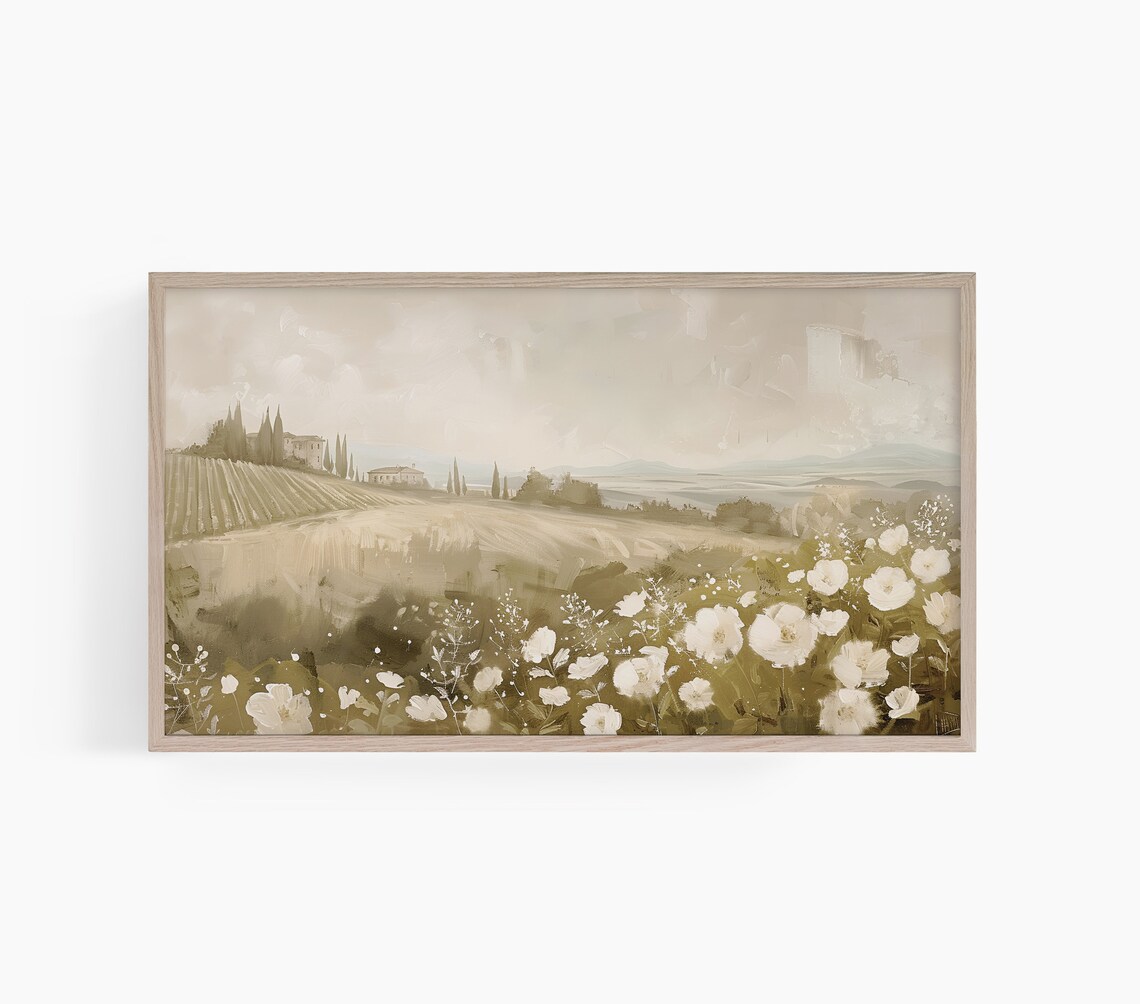 Tuscan Countryside Villa Wildflowers Vintage Italian Landscape Poster