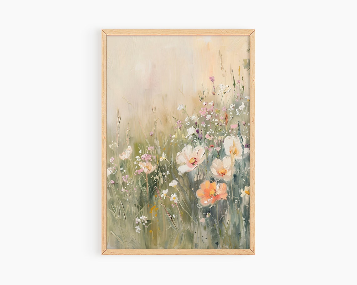 Vintage Wildflower Art Wildflower Field Vintage Oil Painting Vintage Landscape Art Print Country Field Art