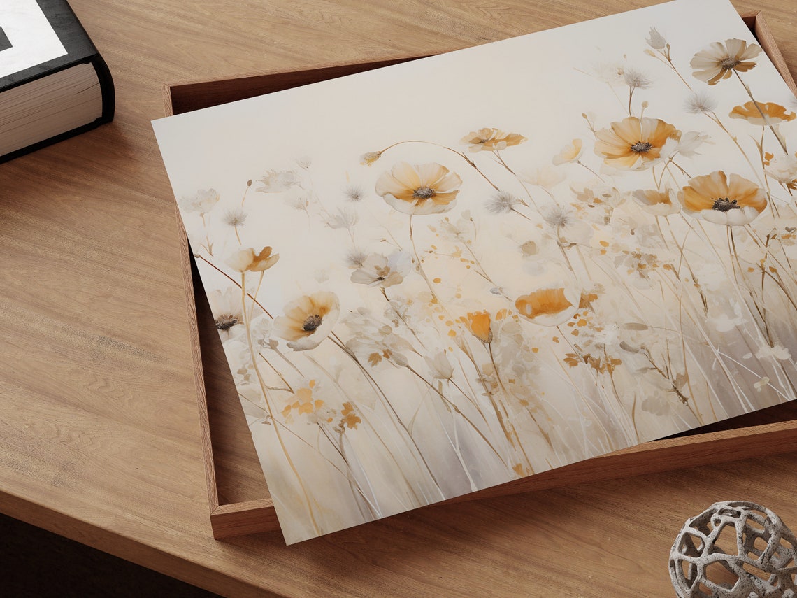 Wildflower Field Landscape Painting Country Landscape Art Print Farmhouse Wall Art Watercolor Wildflower Print - Image 3