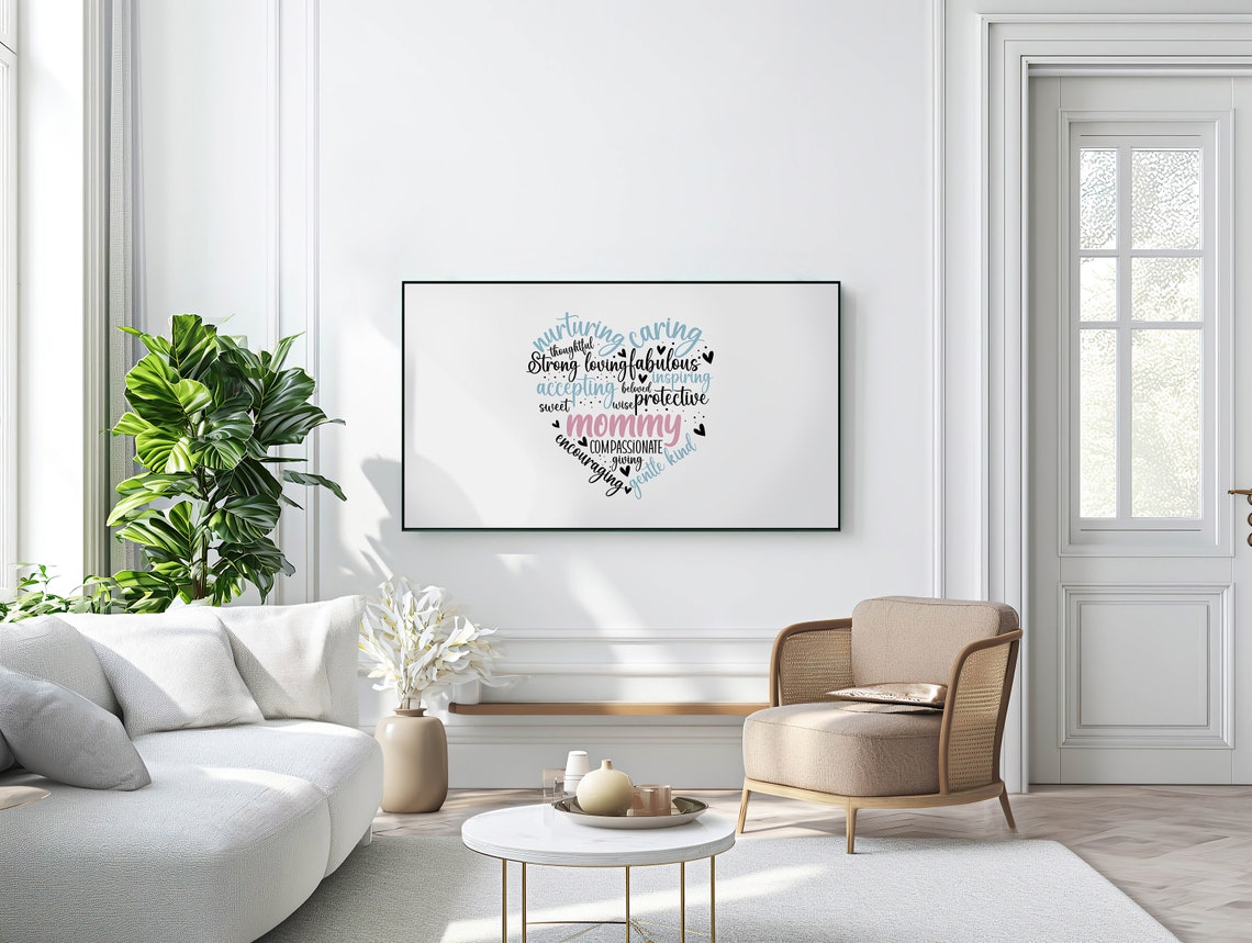 Mommy Heart Word Cloud Pink Blue Loving Typography Gift Poster - Image 2