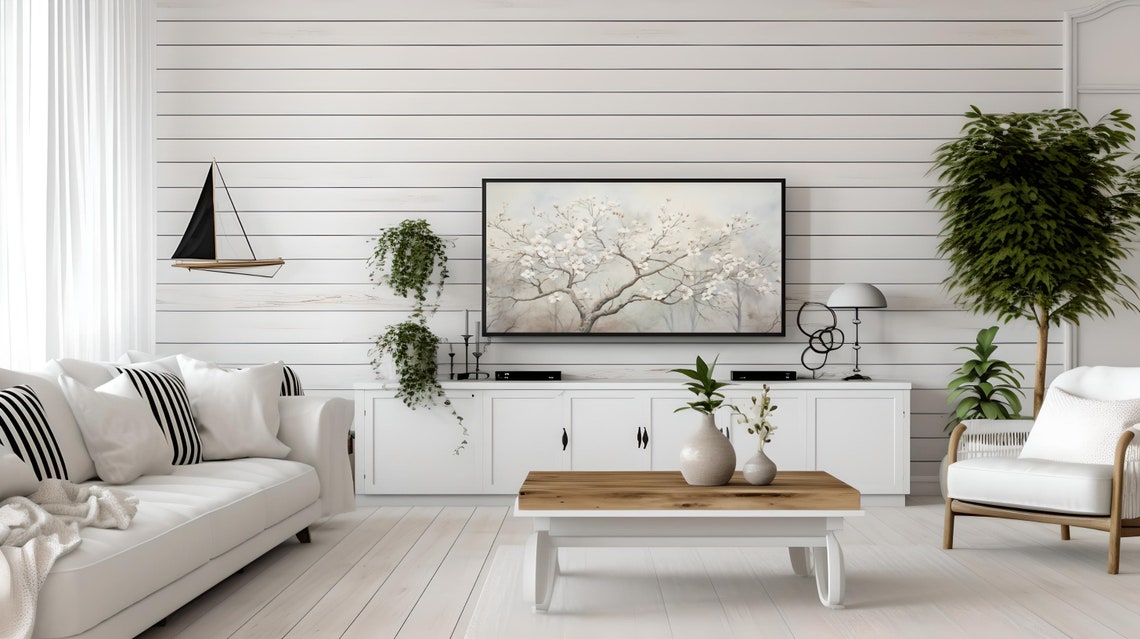 Soft White Flowering Tree Misty Spring Blossom Floral Poster - Image 2