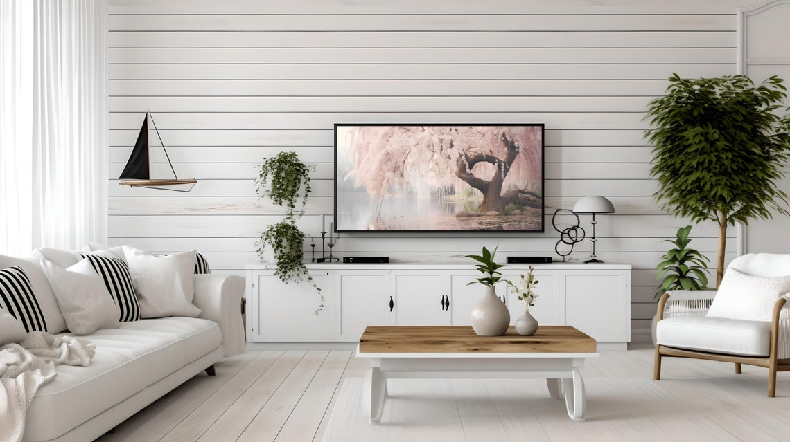 Weeping Cherry Blossom Tree Over Water Misty Spring Scene Poster - Image 2