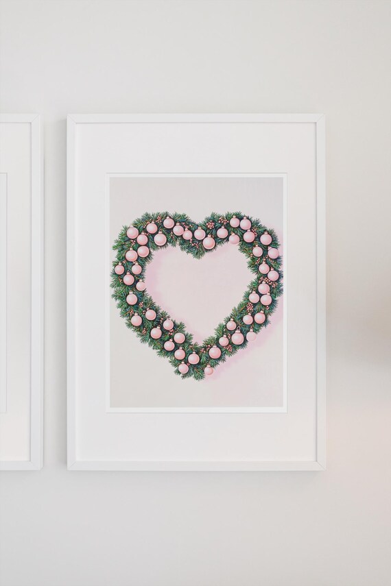 Blush Pink Bauble Heart Wreath On Soft Pink Christmas Holiday Poster