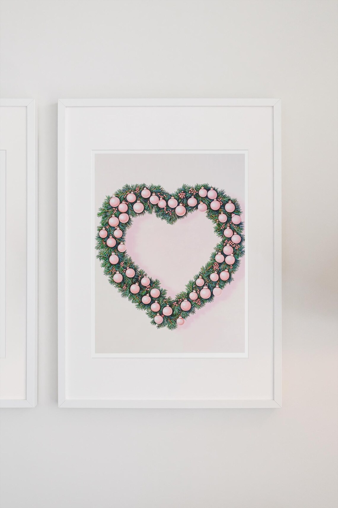 Blush Pink Bauble Heart Wreath On Soft Pink Christmas Holiday Poster