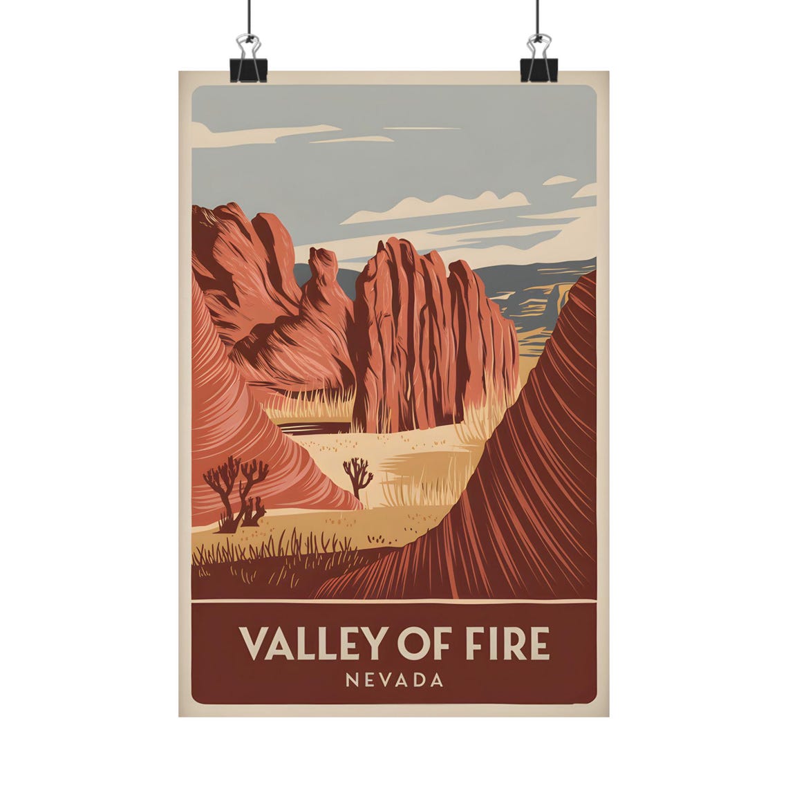 Valley of Fire Nevada Red Sandstone Cliffs Desert Vintage Art Poster