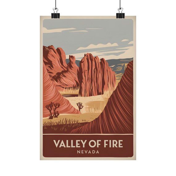Valley of Fire Nevada Red Sandstone Cliffs Desert Vintage Art Poster