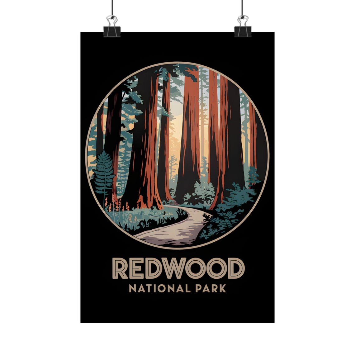 Redwood National Park Giant Trees Circle Design Vintage Poster
