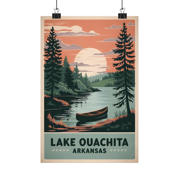 Lake Ouachita Arkansas Canoe Sunset Wildflower Shore Travel Poster