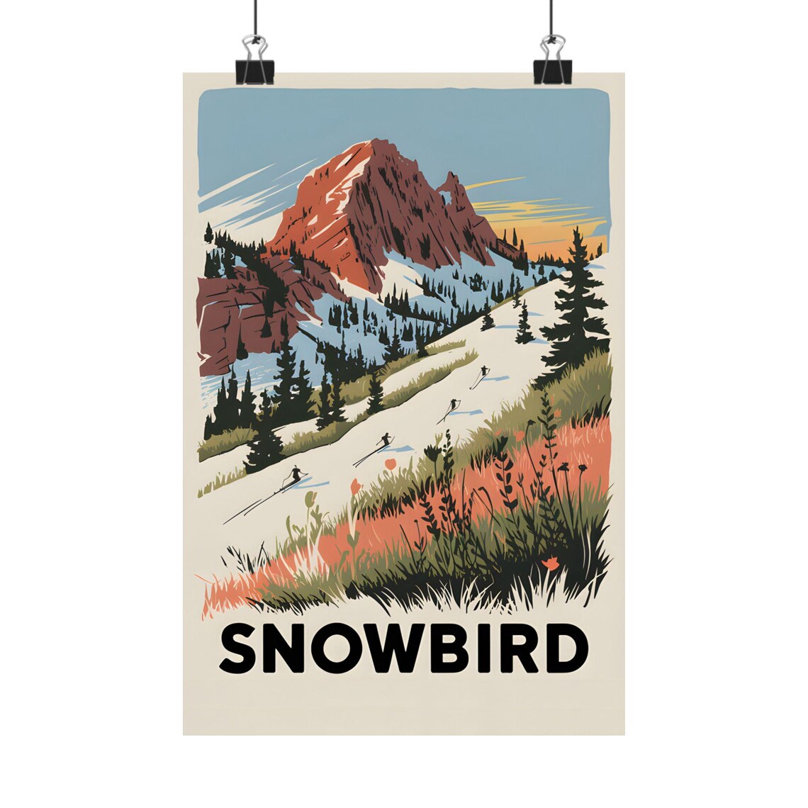Snowbird Utah Vintage Ski Poster, Mountain Landscape