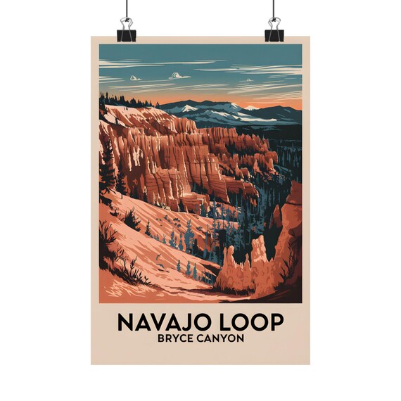 Navajo Loop Bryce Canyon Hoodoo Amphitheater Retro Hiking Poster
