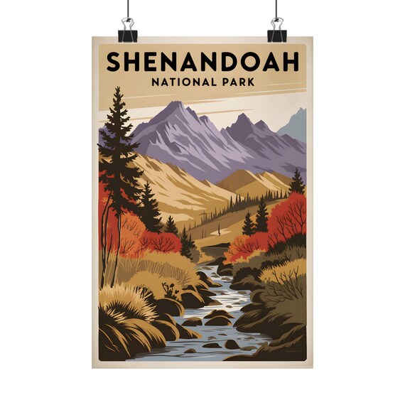 Shenandoah National Park Vintage Poster Landscape Art Nature Print Scenic Mountain River Fall Foliage Home Decor