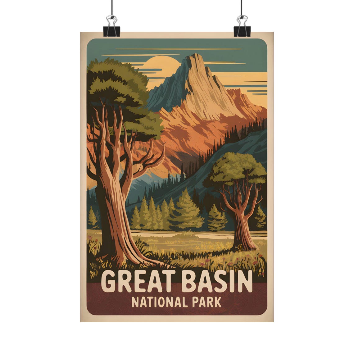 Great Basin National Park Nevada Retro Mountain Sunset Poster
