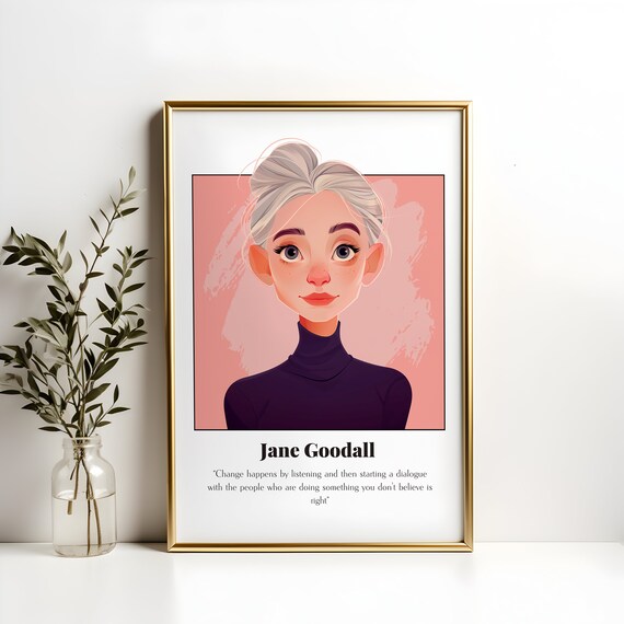 Jane Goodall Inspirational Dialogue Change Quote Portrait Wall Art