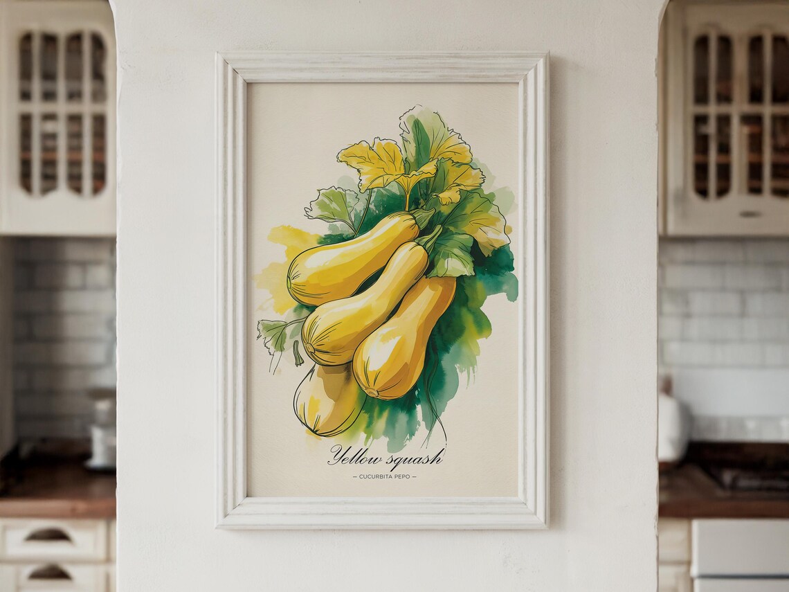 Yellow Squash Watercolor Art Print Botanical Kitchen Wall Decor