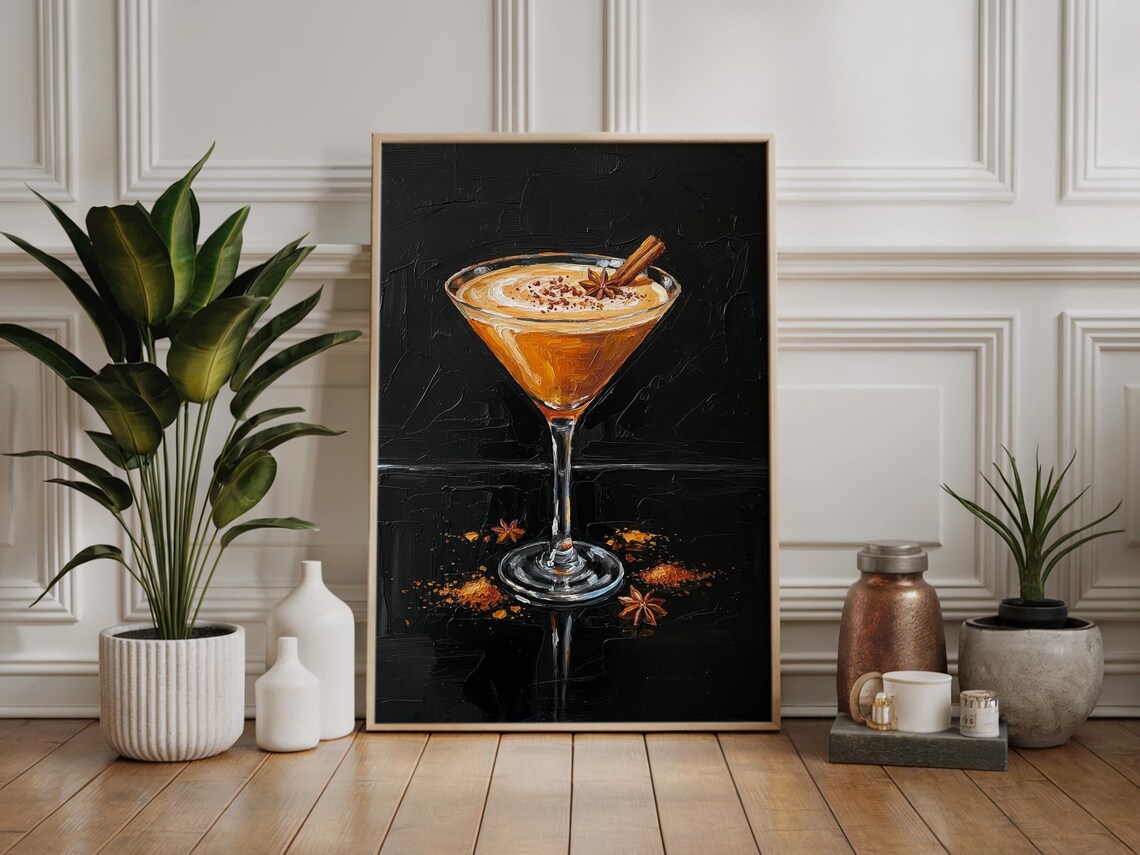 Pumpkin Spice Martini Painting Cinnamon Stick Star Anise Fall Cocktail Moody Wall Art
