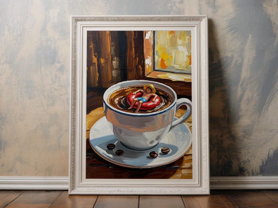 Morning Coffee Print Miniature Figure Art Relaxation Lover Gift Instant