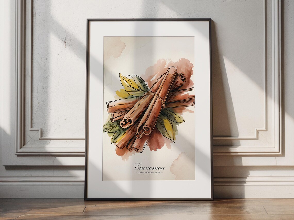 Cinnamon Spice Watercolor Art Print Botanical Kitchen Decor